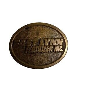East Lynn Fertilizer Inc. Belt Buckle Vintage Agriculture Advertising Metal